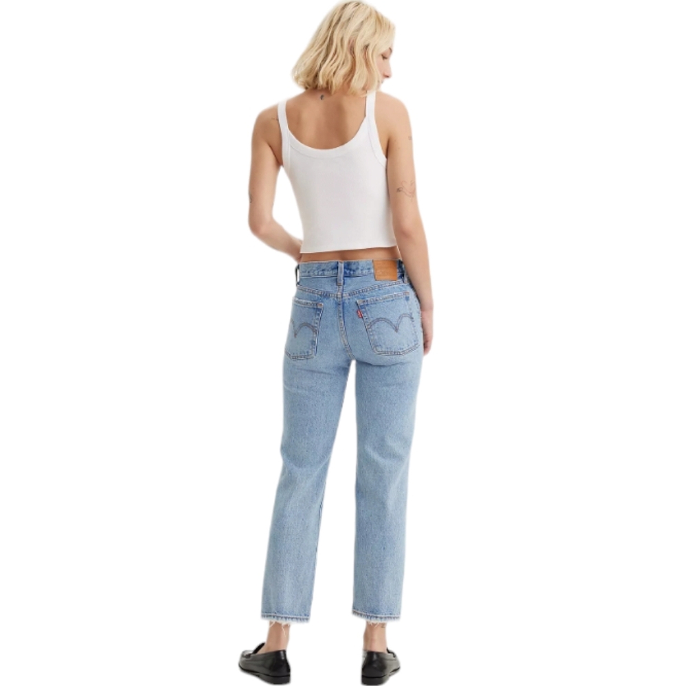 Levi's Wedgie Straight Fit High Rise Button Fly, Light Blue, Distressed Knees 28